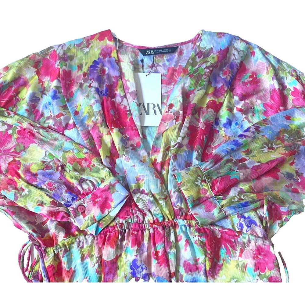 Zara Pink Multicolor Floral Wrap Mini Dress - Picture 3 of 16